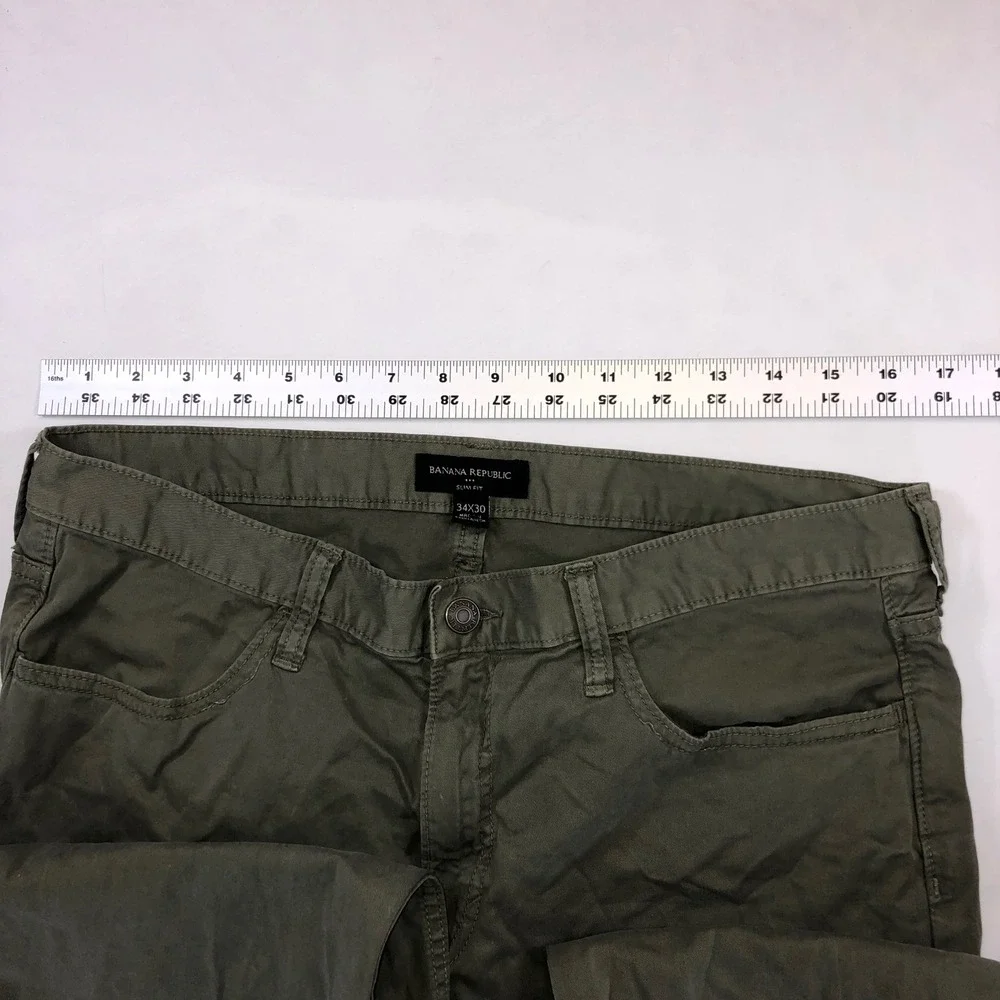 Banana Republic Mens Slim Fit Pants 34x30 Olive Green 5-Pocket Twill Chinos